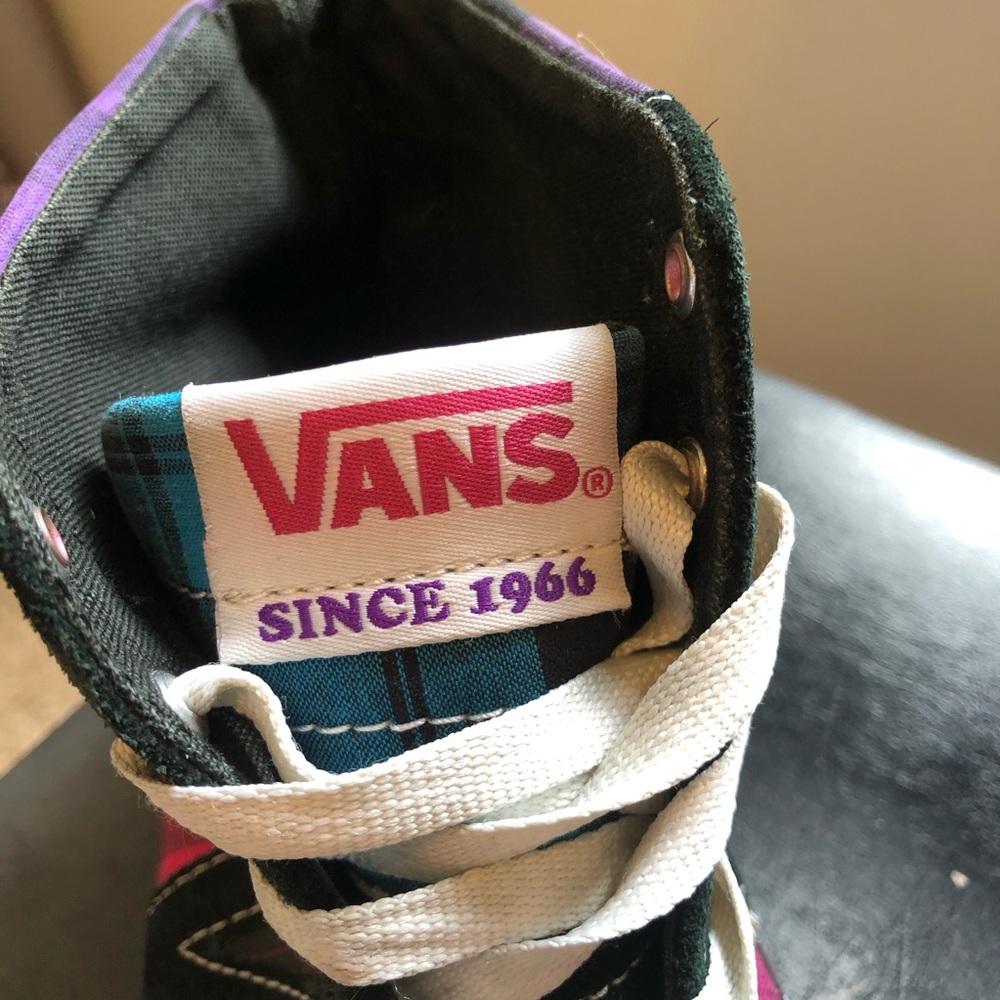 Multi-color plaid high top vans